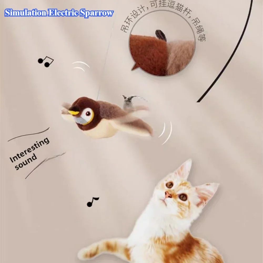 Interactive Rechargeable Cat Toy – Touch-Activated Chirping & Flapping Plush Bird