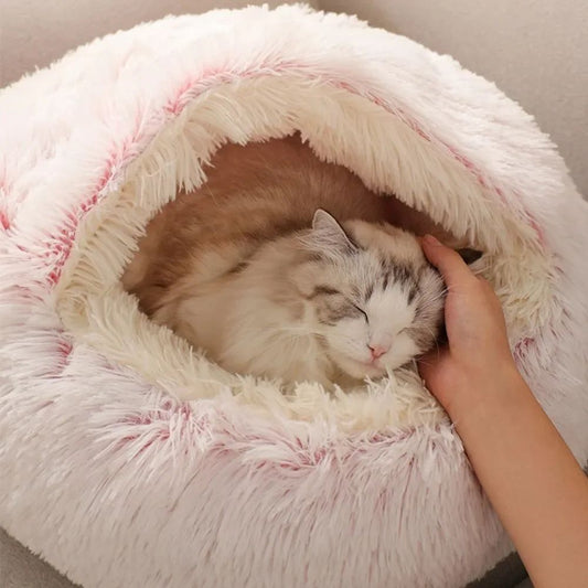 2-in-1 Plush Pet Bed – Covered Cat & Dog Nest for Cozy Sleeping