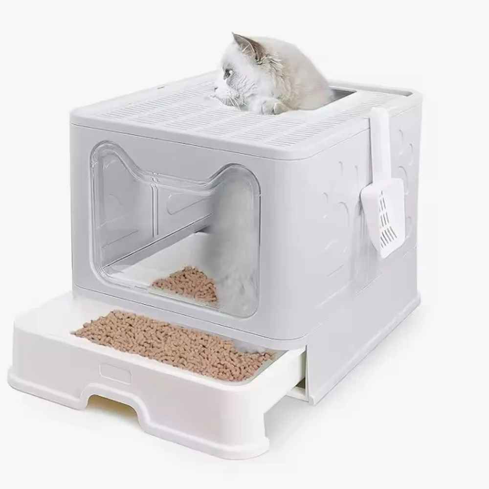 Foldable Cat Litter Box – Drawer Design with Scooper for Easy Cleaning