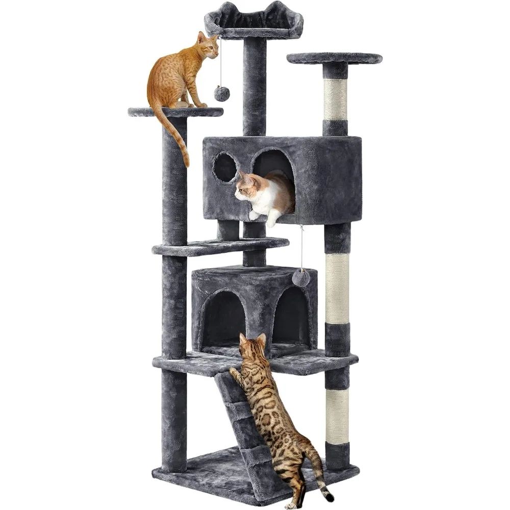 40” Cactus Cat Tree – Multi-Level Tower with Hammock, Scratching Posts & Hanging Toys