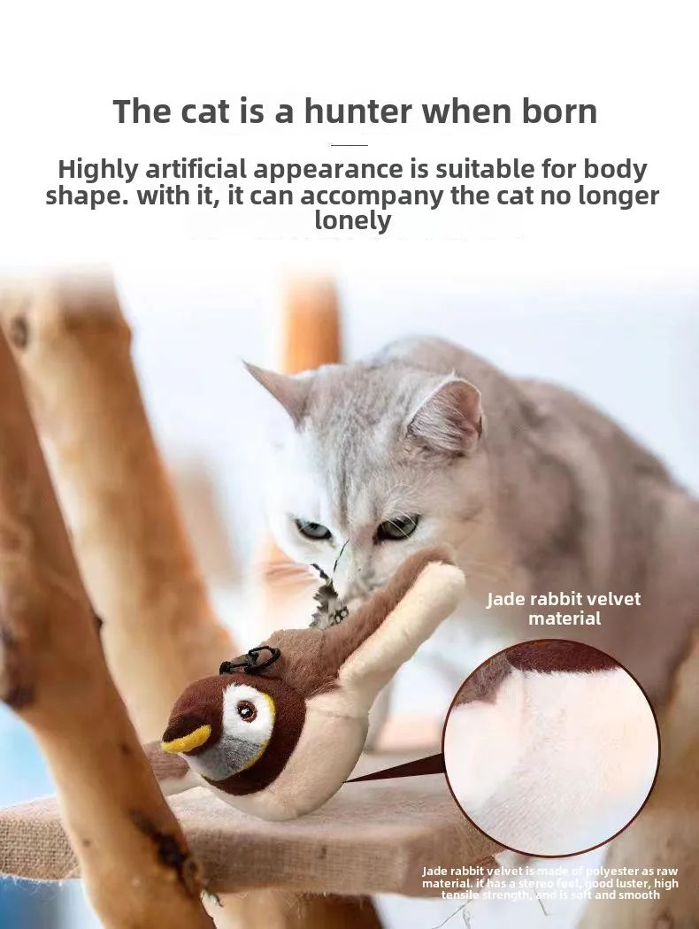 Interactive Rechargeable Cat Toy – Touch-Activated Chirping & Flapping Plush Bird