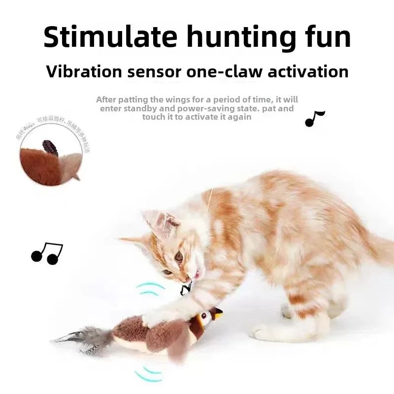 Interactive Rechargeable Cat Toy – Touch-Activated Chirping & Flapping Plush Bird