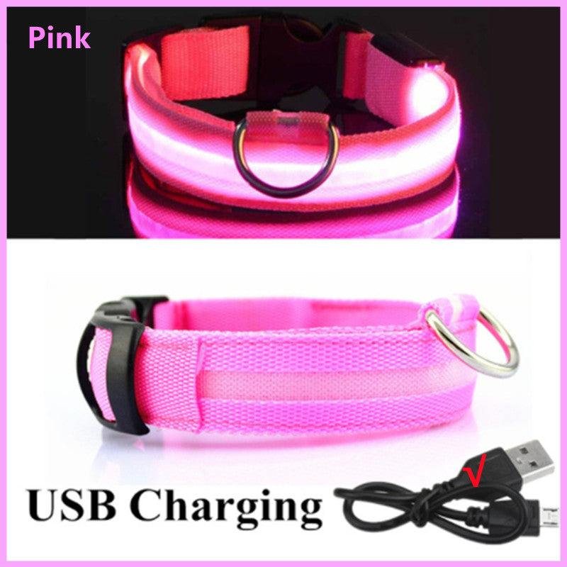 USB Rechargeable LED Dog Collar – Adjustable Glow-in-the-Dark Pet Safety Collar