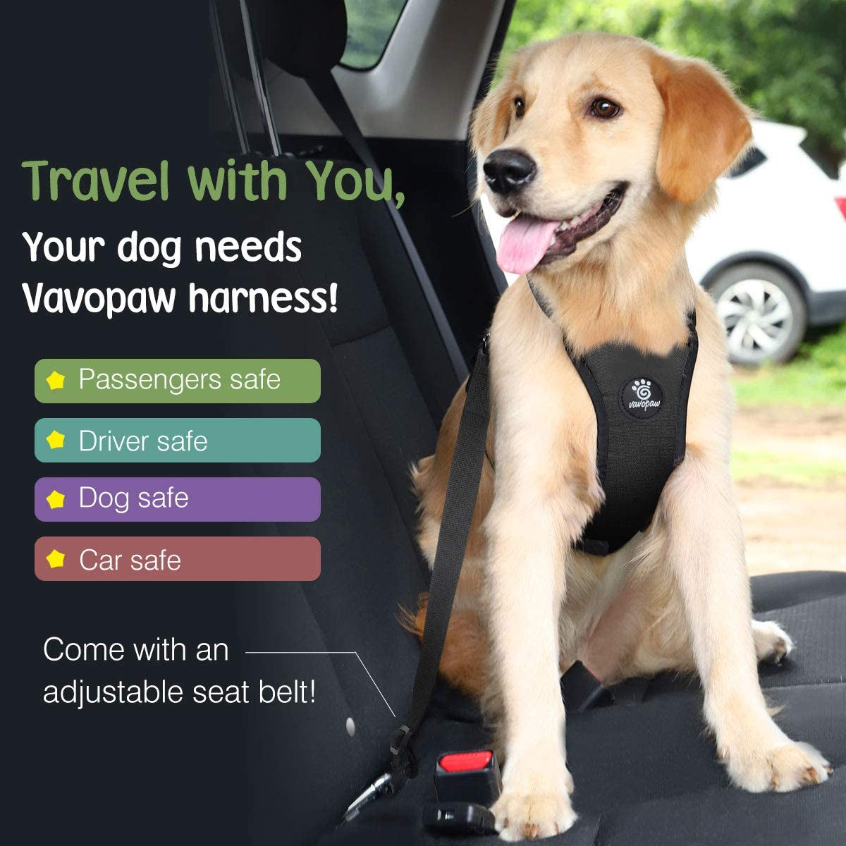 Dog Seat Belt, Safety Vest Dog Car Harness with Adjustable Buckle Dog Seat Belt for Vehicle Nylon Pet Safety Seat Belts Heavy Duty(S, Black)