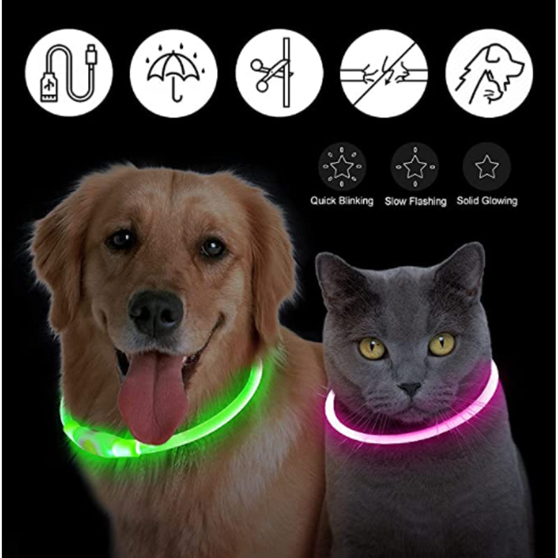 USB Rechargeable LED Dog Collar – Adjustable Glow-in-the-Dark Pet Safety Collar