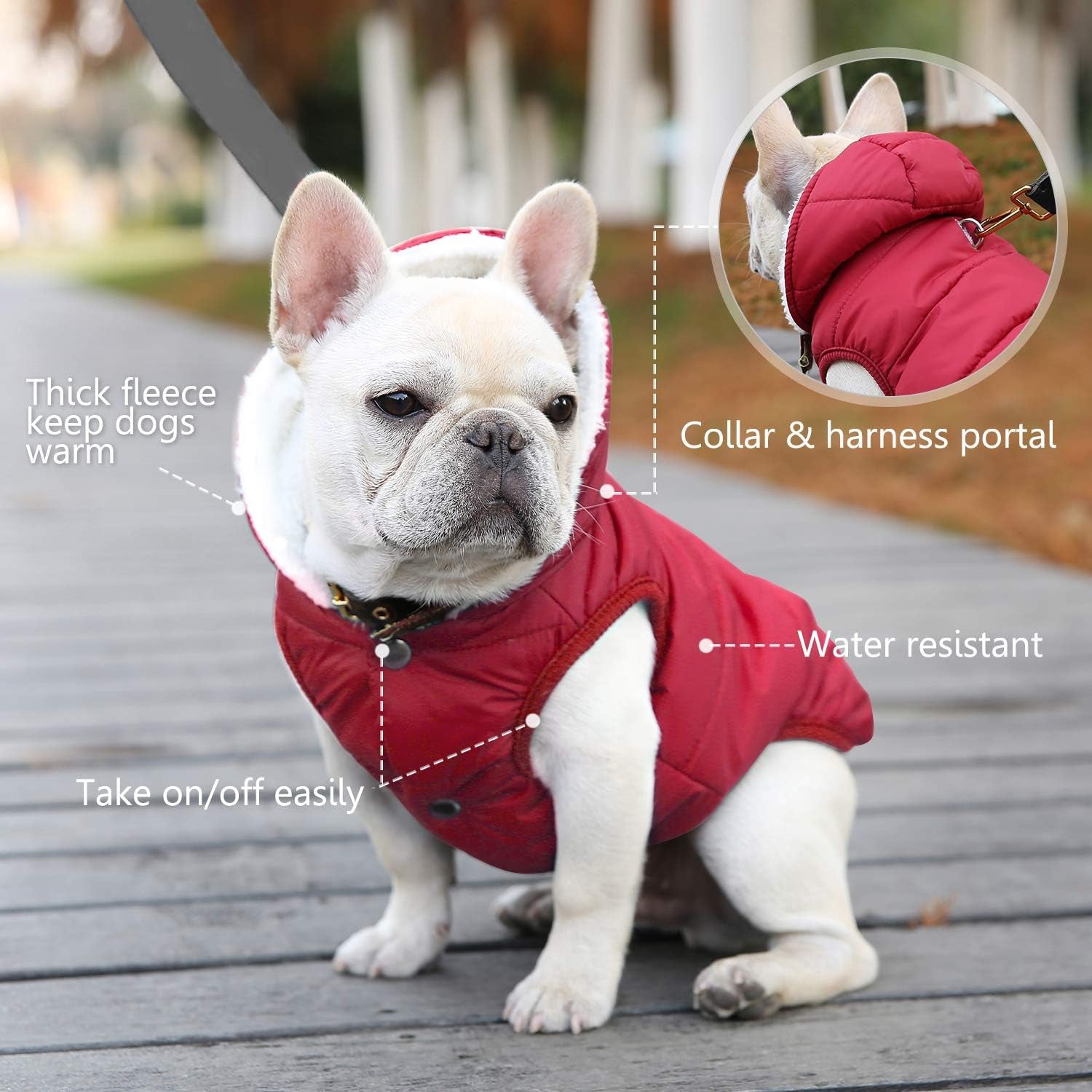 Dog Fleece Hoodie, Windproof Waterproof Dog Coat Fleece & Cotton Lined Warm Dog Jacket, Cold Weather Pet Apparel Clothes Vest for Small Medium Large Dog (S: Length 10.6