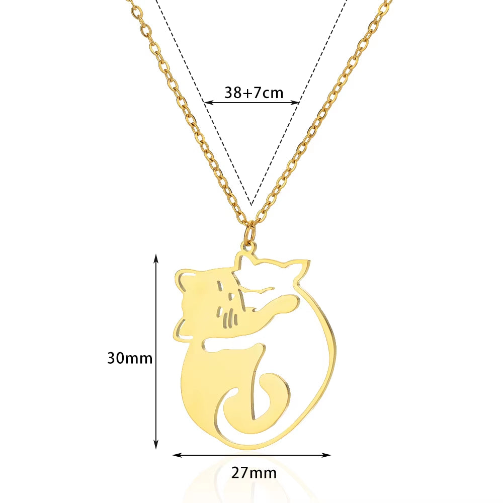 Stainless Steel Necklace for Women Hug Cat Pendant Charm Necklaces Gold Color Choker Neck Chains Aesthetic Jewelry Accessories