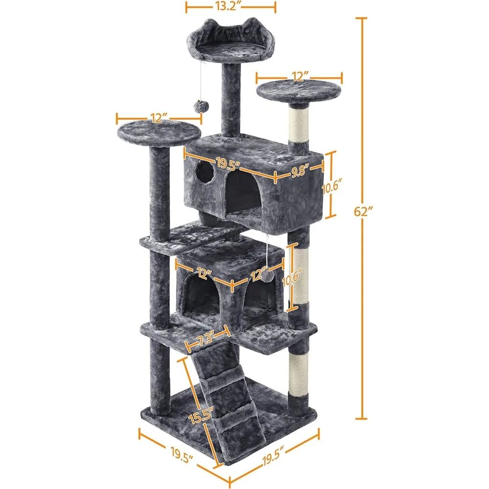 40” Cactus Cat Tree – Multi-Level Tower with Hammock, Scratching Posts & Hanging Toys