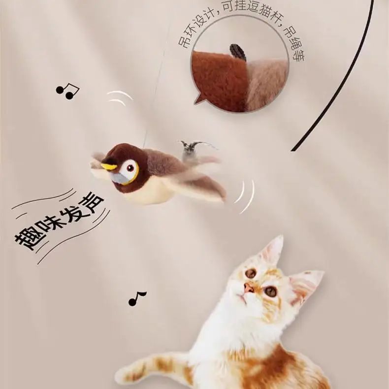 Interactive Rechargeable Cat Toy – Touch-Activated Chirping & Flapping Plush Bird