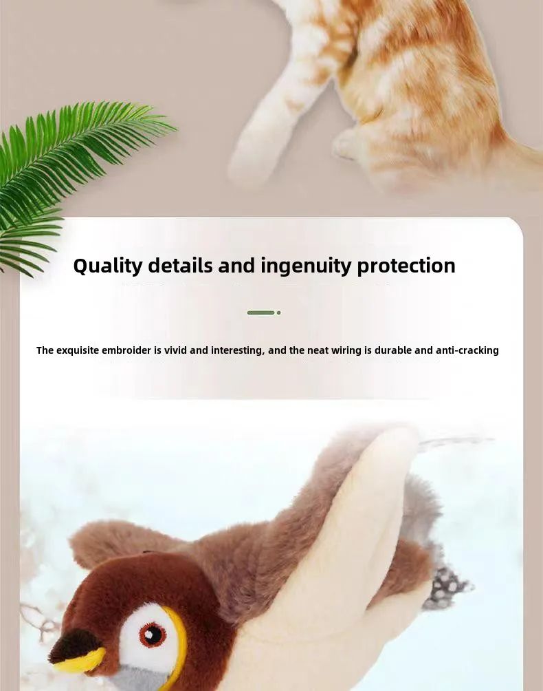 Interactive Rechargeable Cat Toy – Touch-Activated Chirping & Flapping Plush Bird