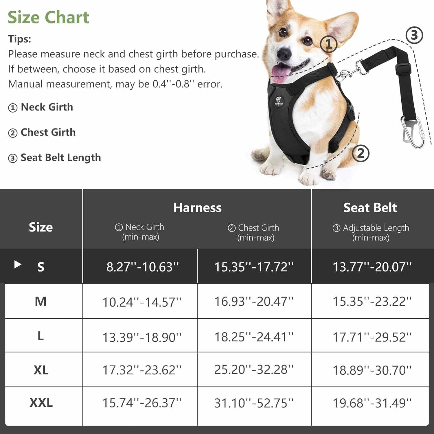 Dog Seat Belt, Safety Vest Dog Car Harness with Adjustable Buckle Dog Seat Belt for Vehicle Nylon Pet Safety Seat Belts Heavy Duty(S, Black)