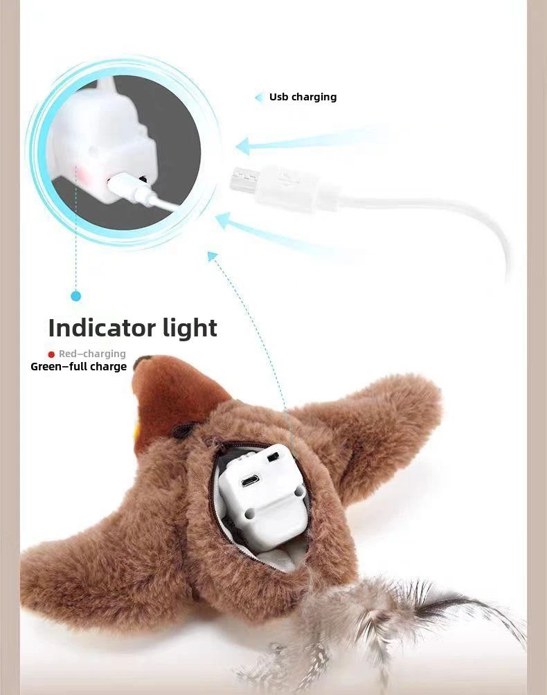 Interactive Rechargeable Cat Toy – Touch-Activated Chirping & Flapping Plush Bird