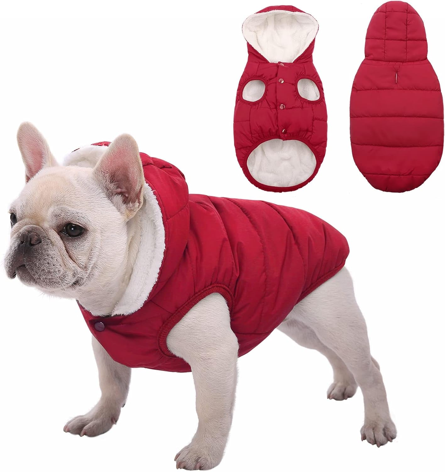 Dog Fleece Hoodie, Windproof Waterproof Dog Coat Fleece & Cotton Lined Warm Dog Jacket, Cold Weather Pet Apparel Clothes Vest for Small Medium Large Dog (S: Length 10.6